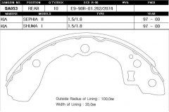 Тормозные колодки барабанные SA053 для HYUNDAI ix35 (LM, EL, ELH) 2.0 CRDi 2012-, код двигателя D4HA, V см3 1995, кВт 135, л.с. 184, Дизель, Sangsin brake SA053